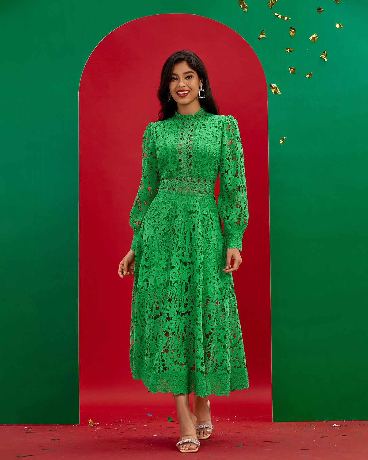 Vintage Green Lace Long Dress