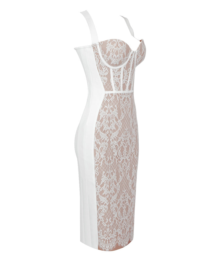 Black Lace Midi Bandage Dress
