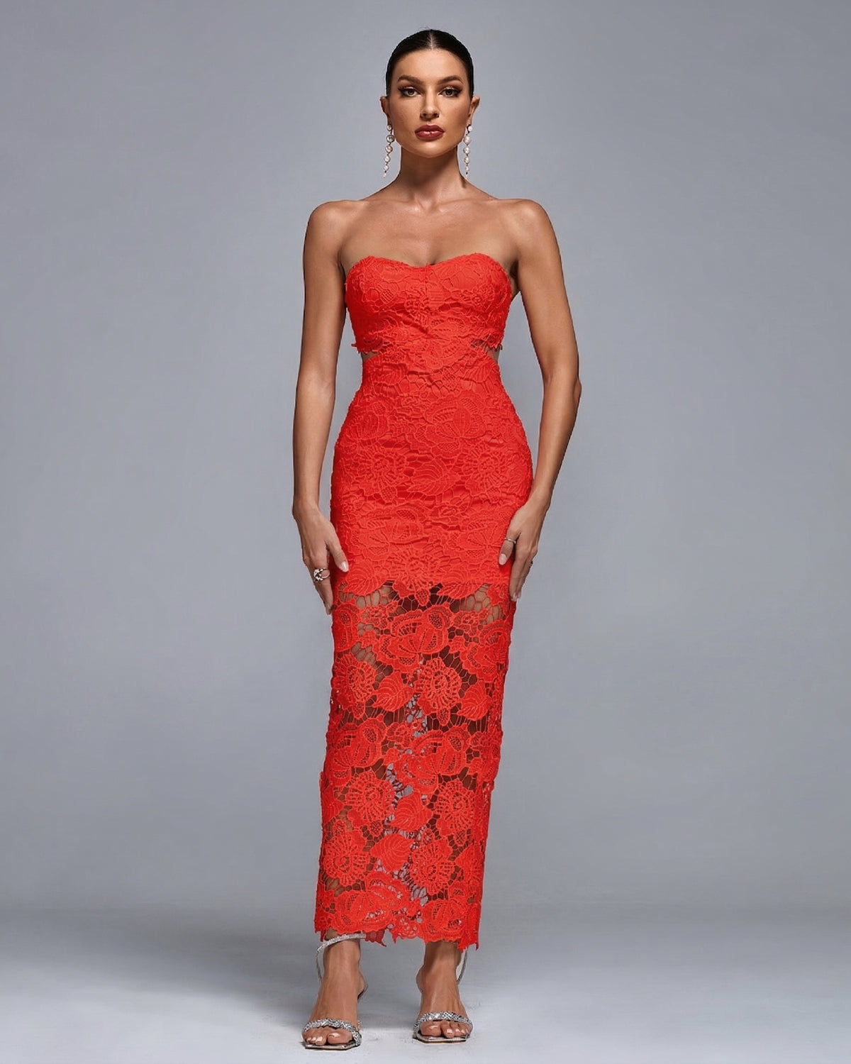 Lace Floral Cutout Bustier Maxi Dress